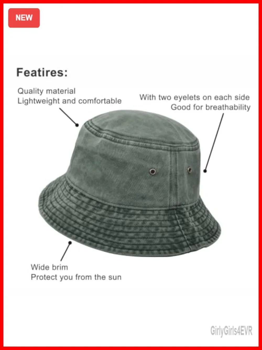 Washed Denim Bucket Hat Wide Brim Cotton Sun Hat Flat Top for Fishing Hiking